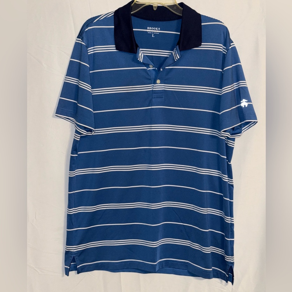 Brooks Brothers Blue and White Striped Polo Shirt Size Large